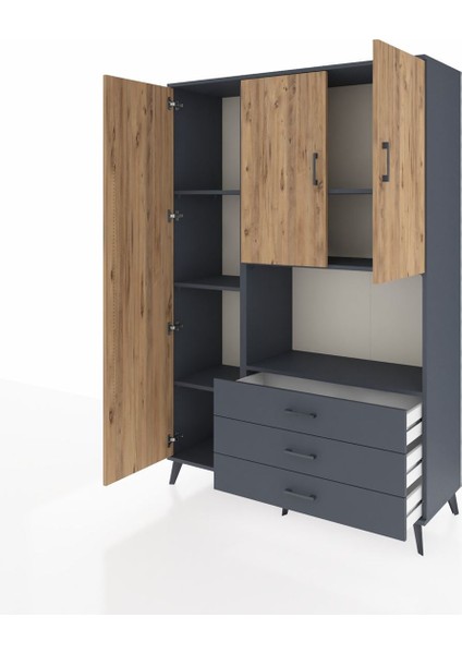 Hyperion Dolap 6 Raflı 3 Çekmeceli 3 Kapaklı 132X44X195 Antrasit-Çam/antrasit modelleri