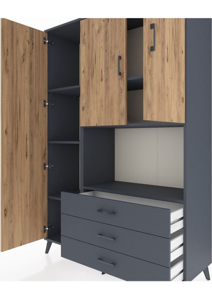 Hyperion Dolap 6 Raflı 3 Çekmeceli 3 Kapaklı 132X44X195 Antrasit-Çam/antrasit fırsatları