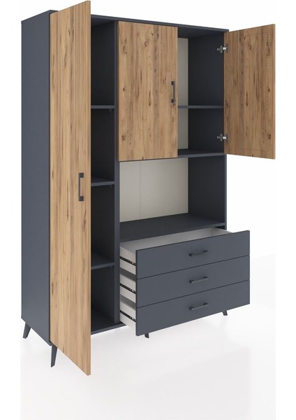 Hyperion Dolap 6 Raflı 3 Çekmeceli 3 Kapaklı 132X44X195 Antrasit-Çam/antrasit indirimleri