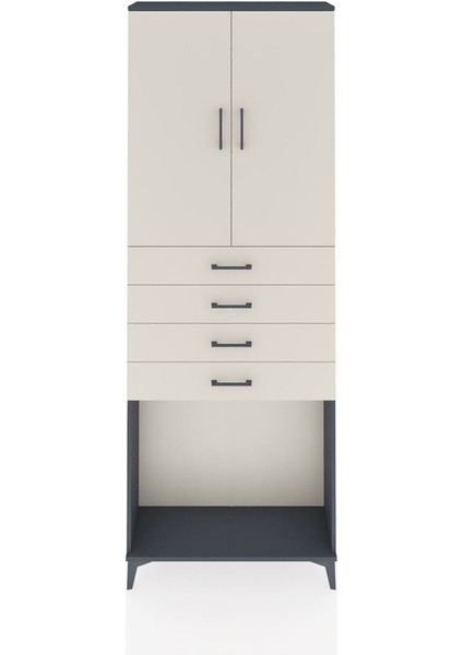 Arges Dolap 3 Raflı 4 Çekmeceli 2 Kapaklı 88X30X243 Antrasit-Aytaşı