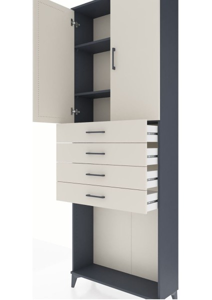 Arges Dolap 3 Raflı 4 Çekmeceli 2 Kapaklı 88X30X243 Antrasit-Aytaşı indirimleri