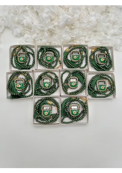 10 Adet Hediyelik Çeyizlik Kutulu Tesbih ve Taşlı Zikirmatik Seti ( Mevlit-Sünnet-Hac-Umre)