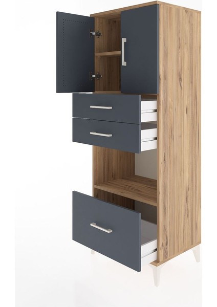 Hyperion Dolap 3 Raflı 3 Çekmeceli 2 Kapaklı 60X44X163 Çam-Antrasit fırsatları