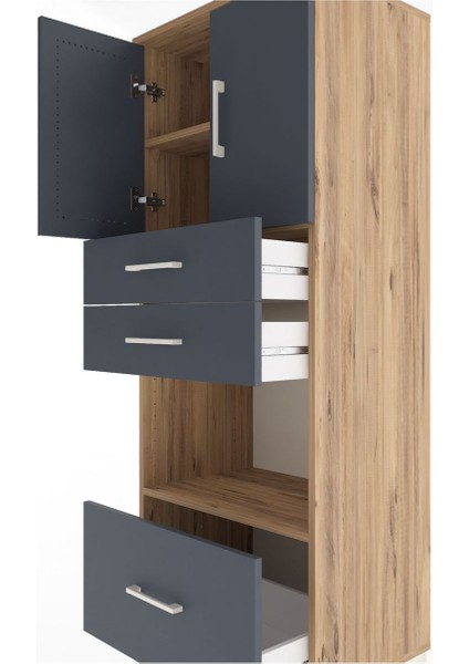 Hyperion Dolap 3 Raflı 3 Çekmeceli 2 Kapaklı 60X44X163 Çam-Antrasit indirimleri