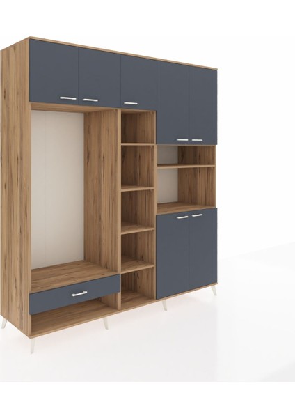 Kronos Dolap 11 Raflı Tek Çekmeceli 7 Kapaklı 220X59X243 Çam-Antrasit/antrasit fiyatları