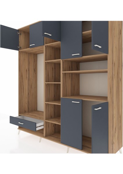 Kronos Dolap 11 Raflı Tek Çekmeceli 7 Kapaklı 220X59X243 Çam-Antrasit/antrasit fırsatları