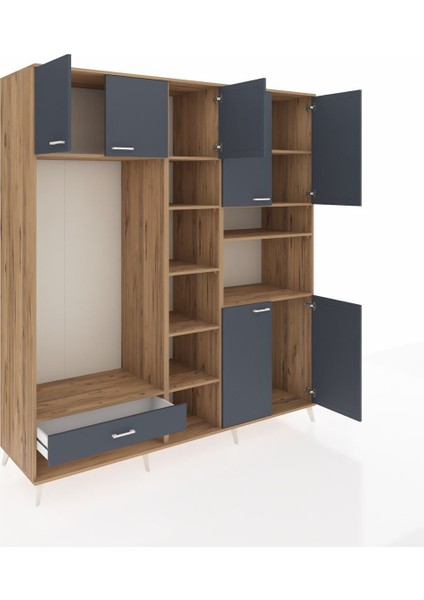 Kronos Dolap 11 Raflı Tek Çekmeceli 7 Kapaklı 220X59X243 Çam-Antrasit/antrasit indirimleri