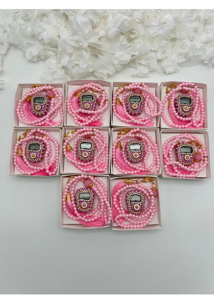 10 Adet Hediyelik Çeyizlik Kutulu Tesbih ve Taşlı Zikirmatik Seti ( Mevlit-Sünnet-Hac-Umre)