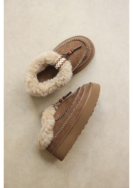 Bot 2523 - İçi Kürklü Boncuk İşlemeli Vizon Süet Kadın Bot fiyatları