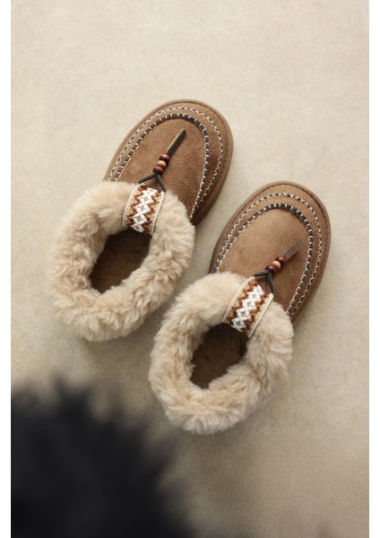 Bot 2523 - İçi Kürklü Boncuk İşlemeli Vizon Süet Kadın Bot modelleri