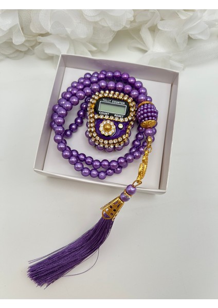 1 Adet Hediyelik Çeyizlik Kutulu Tesbih ve Taşlı Zikirmatik Seti ( Mevlit-Sünnet-Hac-Umre)