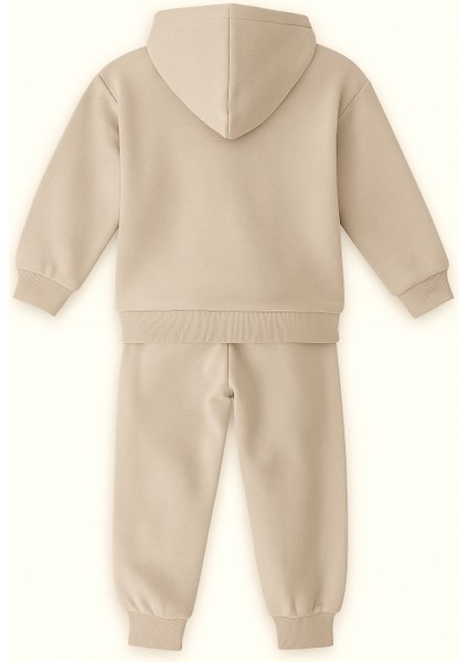 Erkek Çocuk Bej Kapüşonlu Yarım Fermuarlı 3 Iplik Eşofman Takımı – It Has Just Started Baskılı, Şardonlu Kumaş modelleri