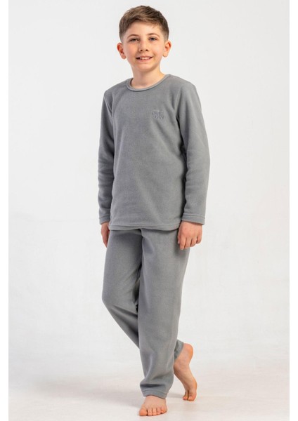 Erkek Çocuk Gri Renk Uzun Kollu Polar Pijama Takımı C1T0N0205