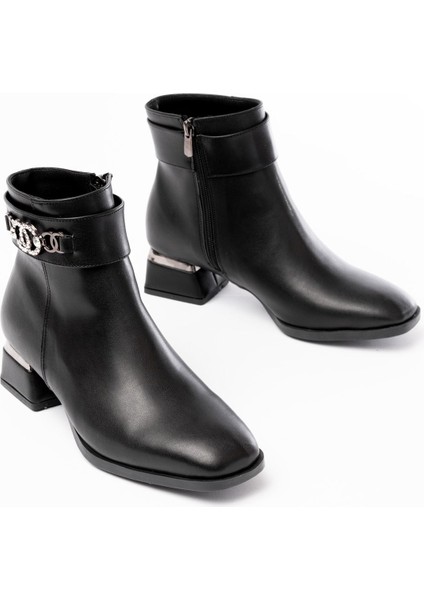 RM-502 Siyah Toka Aksesuarlı Topuklu Fermuarlı Günlük Kadın Bot modelleri