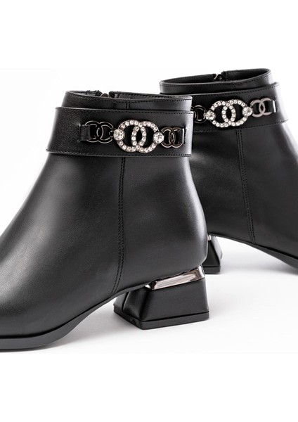 RM-502 Siyah Toka Aksesuarlı Topuklu Fermuarlı Günlük Kadın Bot fırsatları