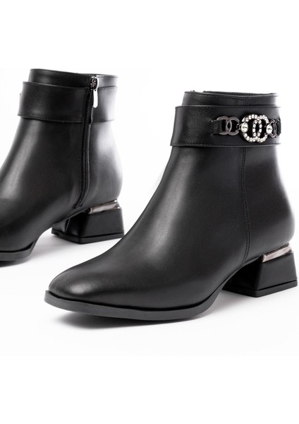 RM-502 Siyah Toka Aksesuarlı Topuklu Fermuarlı Günlük Kadın Bot indirimleri