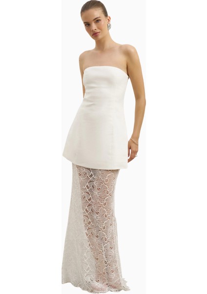 Lace Column Maxi Feminen Siluet Kadın Etek