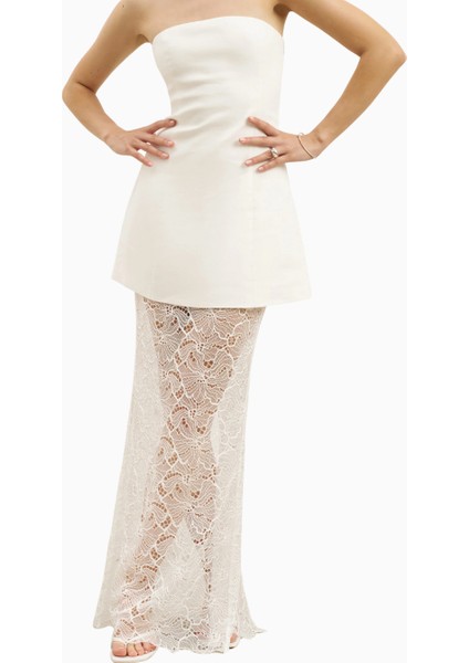 Lace Column Maxi Feminen Siluet Kadın Etek