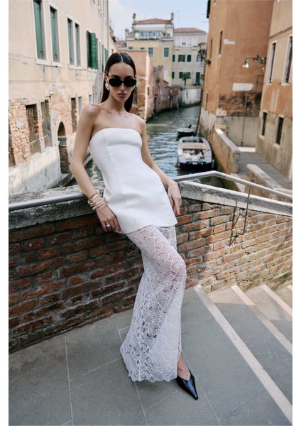 Lace Column Maxi Feminen Siluet Kadın Etek