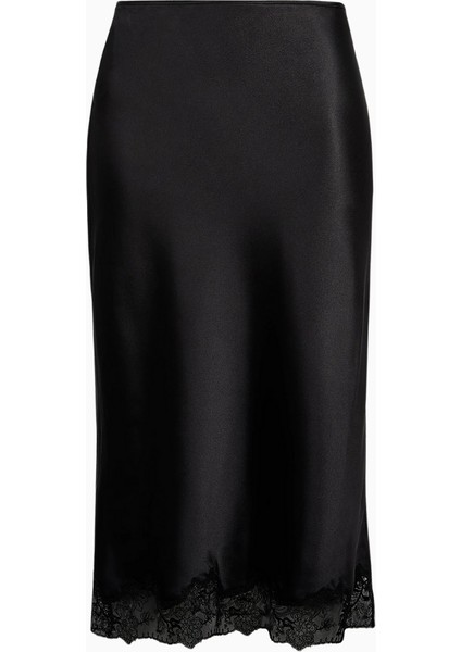 Satin Lace Detail Midi 90's Stil Flared Kadın Etek fiyatları