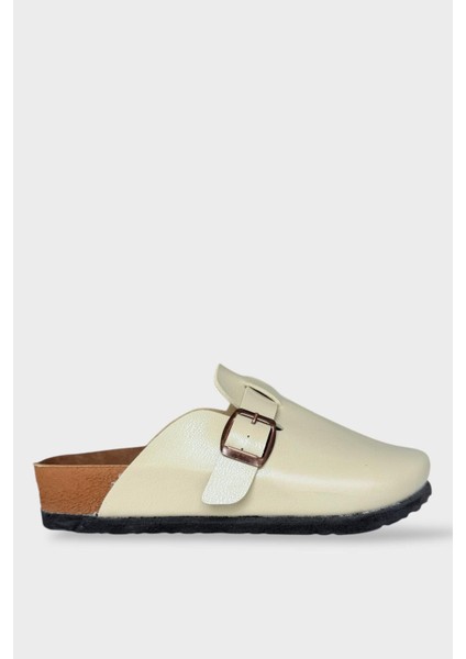 Unisex Toka Detaylı Mantar Anatomik Tabanlı Terlik Krem