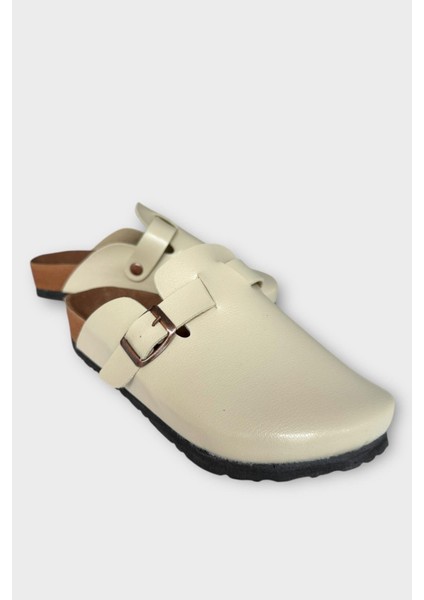 Unisex Toka Detaylı Mantar Anatomik Tabanlı Terlik Krem modelleri