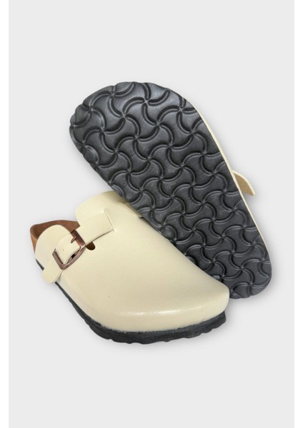 Unisex Toka Detaylı Mantar Anatomik Tabanlı Terlik Krem