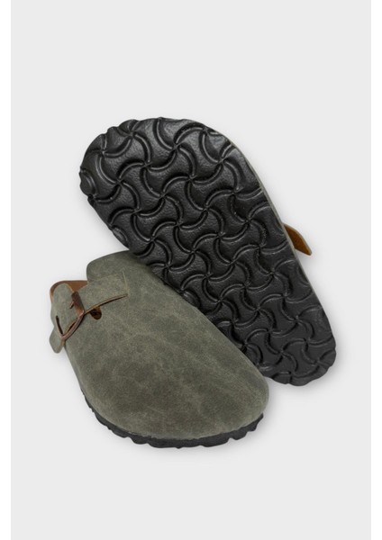 Unisex Toka Detaylı Mantar Anatomik Tabanlı Terlik Haki