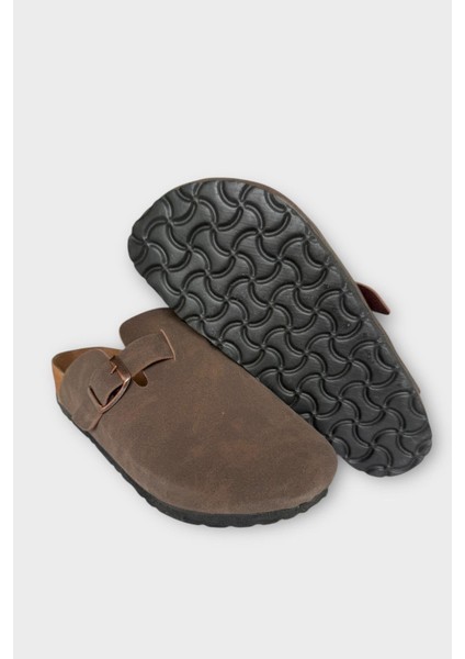 Unisex Toka Detaylı Mantar Anatomik Tabanlı Terlik Kahverengi