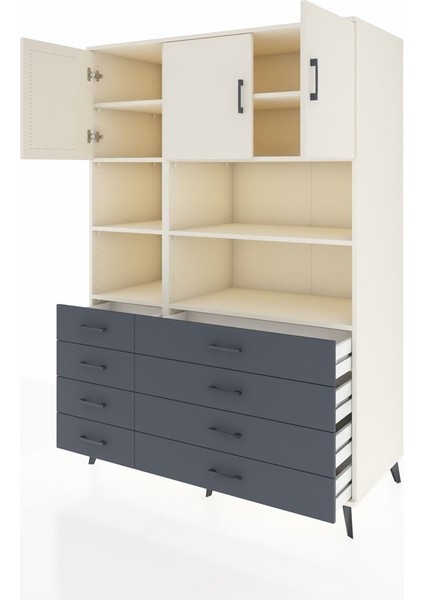 Kronos Dolap 8 Raflı 8 Çekmeceli 3 Kapaklı 132X59X195 Aytaşı-Aytaşı/antrasit modelleri