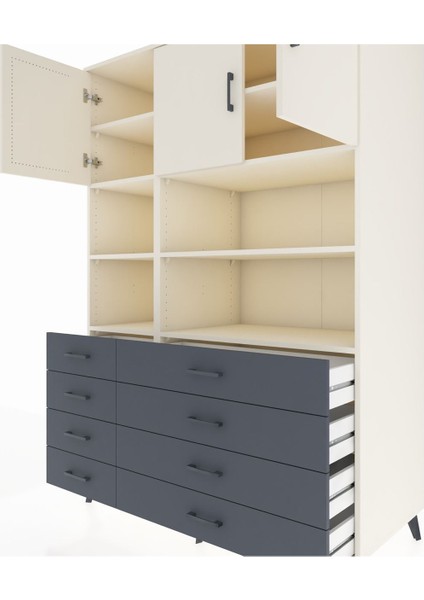 Kronos Dolap 8 Raflı 8 Çekmeceli 3 Kapaklı 132X59X195 Aytaşı-Aytaşı/antrasit fırsatları