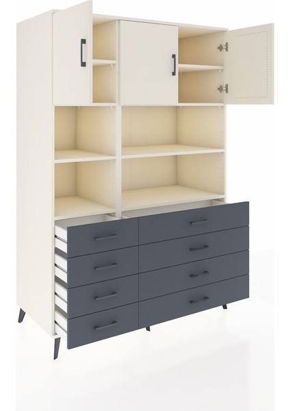 Kronos Dolap 8 Raflı 8 Çekmeceli 3 Kapaklı 132X59X195 Aytaşı-Aytaşı/antrasit indirimleri