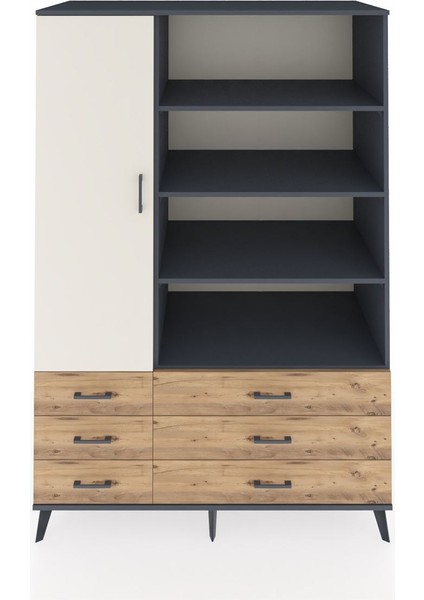 Kronos Dolap 8 Raflı 6 Çekmeceli Tek Kapaklı 132X59X195 Antrasit-Aytaşı/çam