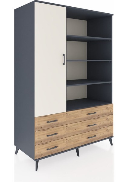 Kronos Dolap 8 Raflı 6 Çekmeceli Tek Kapaklı 132X59X195 Antrasit-Aytaşı/çam fiyatları