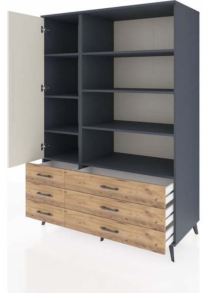 Kronos Dolap 8 Raflı 6 Çekmeceli Tek Kapaklı 132X59X195 Antrasit-Aytaşı/çam modelleri