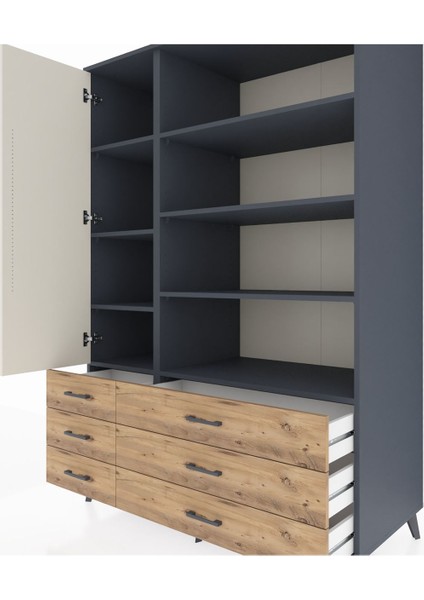 Kronos Dolap 8 Raflı 6 Çekmeceli Tek Kapaklı 132X59X195 Antrasit-Aytaşı/çam fırsatları