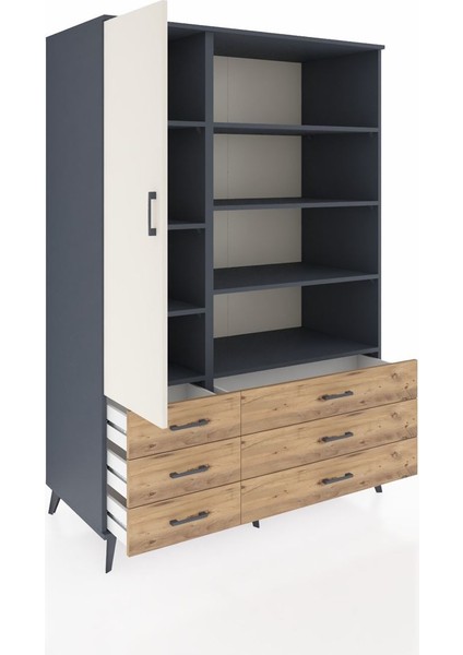 Kronos Dolap 8 Raflı 6 Çekmeceli Tek Kapaklı 132X59X195 Antrasit-Aytaşı/çam indirimleri