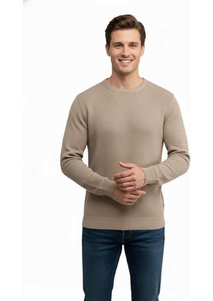 Erkek Sıfır Yaka Kazak Petek Örgü Klasik Kalıp 5243C BGL-ST04859