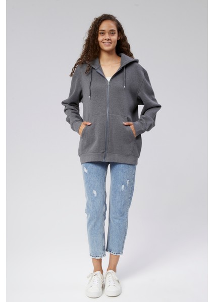 Mooncover Kadın Fermuarlı Kapşonlu Kanguru Cepli Sweatshirt fiyatları