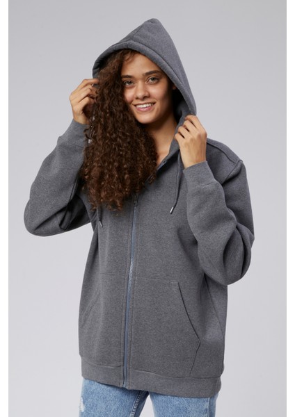 Mooncover Kadın Fermuarlı Kapşonlu Kanguru Cepli Sweatshirt modelleri