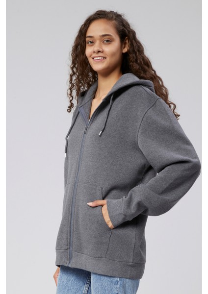 Mooncover Kadın Fermuarlı Kapşonlu Kanguru Cepli Sweatshirt fırsatları