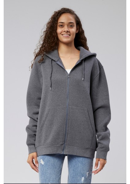 Mooncover Kadın Fermuarlı Kapşonlu Kanguru Cepli Sweatshirt