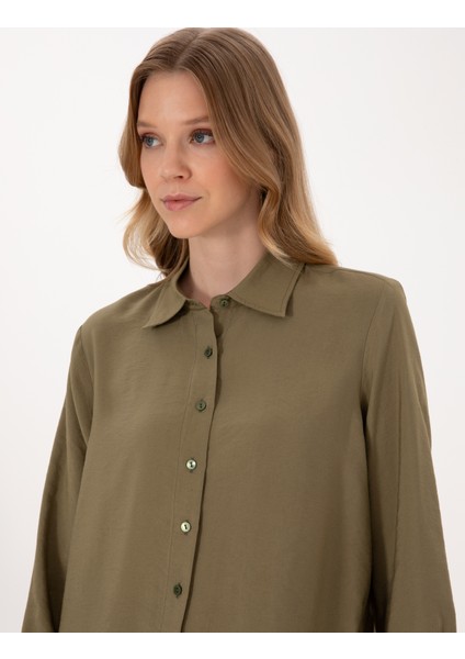 Kadın Haki Comfort Fit Uzun Kollu Gömlek 50318219-VR027 fiyatları