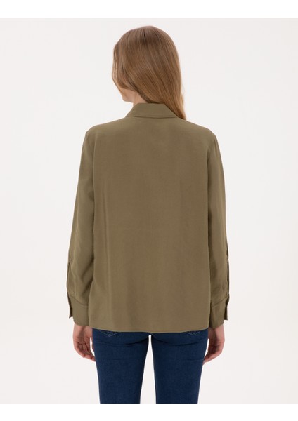 Kadın Haki Comfort Fit Uzun Kollu Gömlek 50318219-VR027 indirimleri