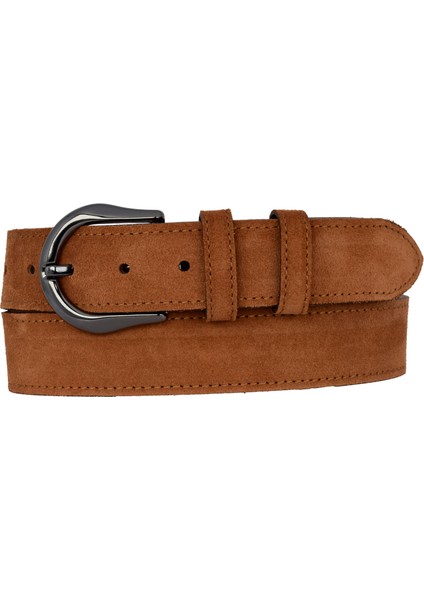 %100 Hakiki Deri, Nikel Tokalı 4 cm Tarçın Süet Kadın Kemeri; Kot, Spor Kemer=süet.70.tarçın