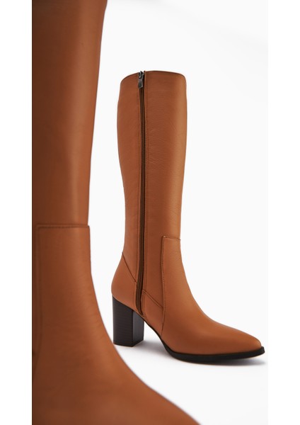 Vilda Hakiki Deri Taba Sivri Burunlu Kadın Çizme indirimleri