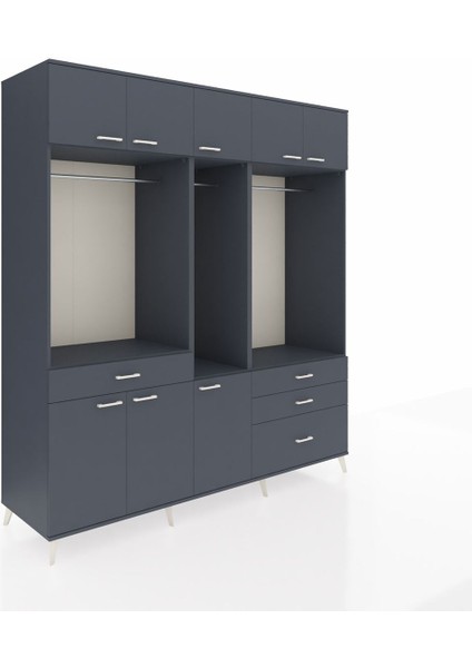 Kronos Dolap 8 Raflı 4 Çekmeceli 3 Askılı 220X59X243 Antrasit-Antrasit/antrasit fiyatları