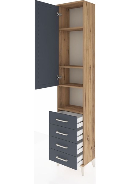Arges Dolap 4 Raflı 4 Çekmeceli Tek Kapaklı 44X30X221 Çam-Antrasit fırsatları