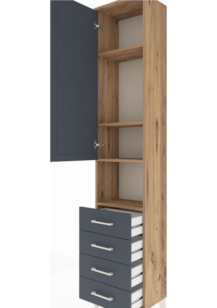 Arges Dolap 4 Raflı 4 Çekmeceli Tek Kapaklı 44X30X221 Çam-Antrasit indirimleri