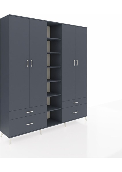 Hyperion Dolap 12 Raflı 4 Çekmeceli 2 Askılı 220X44X243 Antrasit-Antrasit/antrasit fiyatları